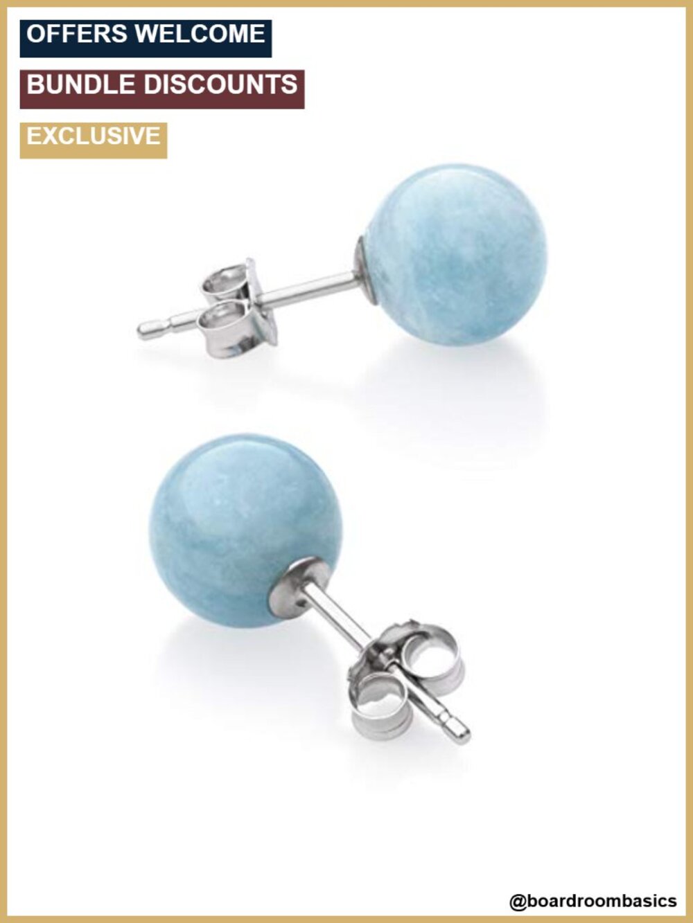 Aquamarine Stud Earrings in Sterling Silver Push Back